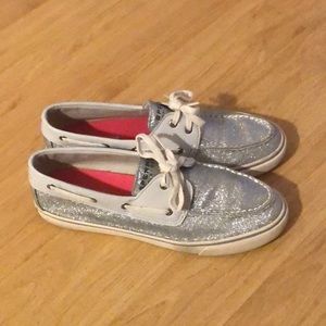 Sperry Women's Boat Shoes  8.5 M Silver Glitter Loafers 9773839